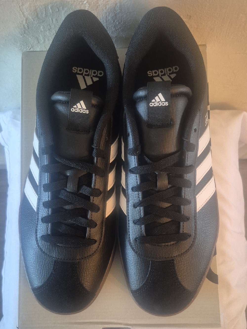 adidas Black with White Three-Stripes Casual Trainers